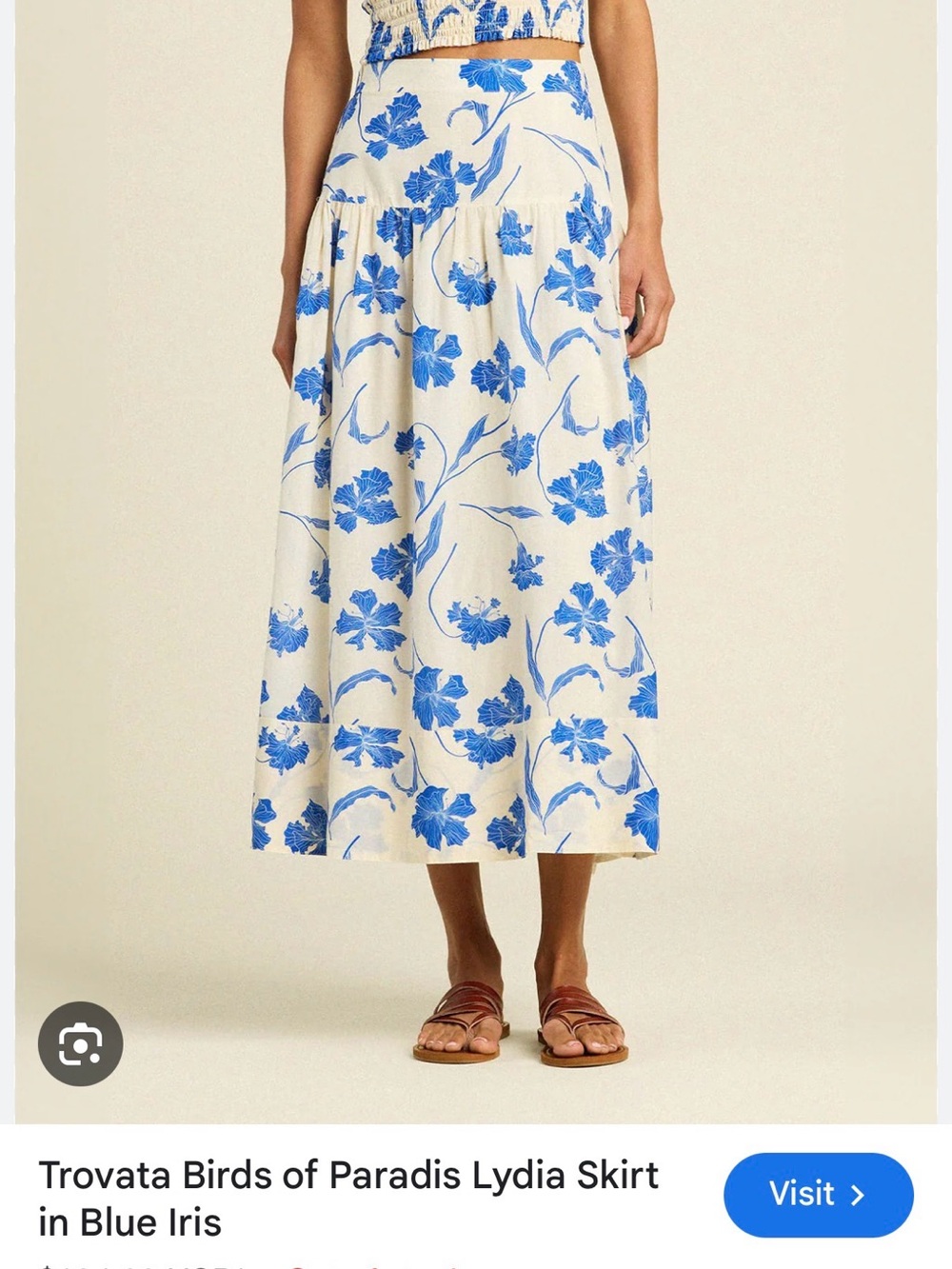 Trovata Cream Maxi Skirt with Blue Floral Print